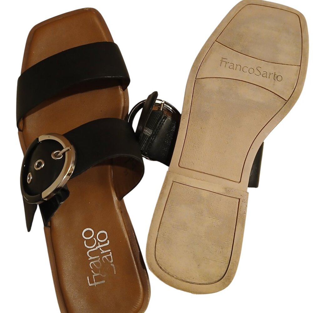 FRANCO SARTO BLACK LEATHER & SILVER BUCKLE SANDALS 8M - Picture 7 of 7